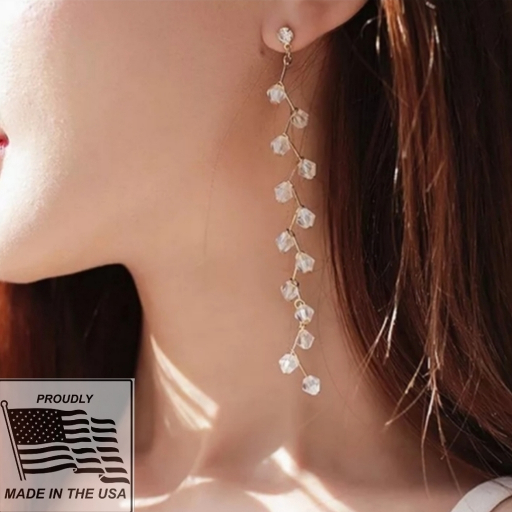 Hand Crafted🎀Floral Vine Long Drop Crystal Earrings